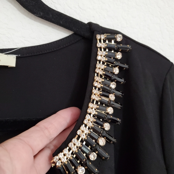 SANDIVA Black rhinestone neckline Bolero Evening jacket Capelet Shawl Small NWT - Picture 3 of 8